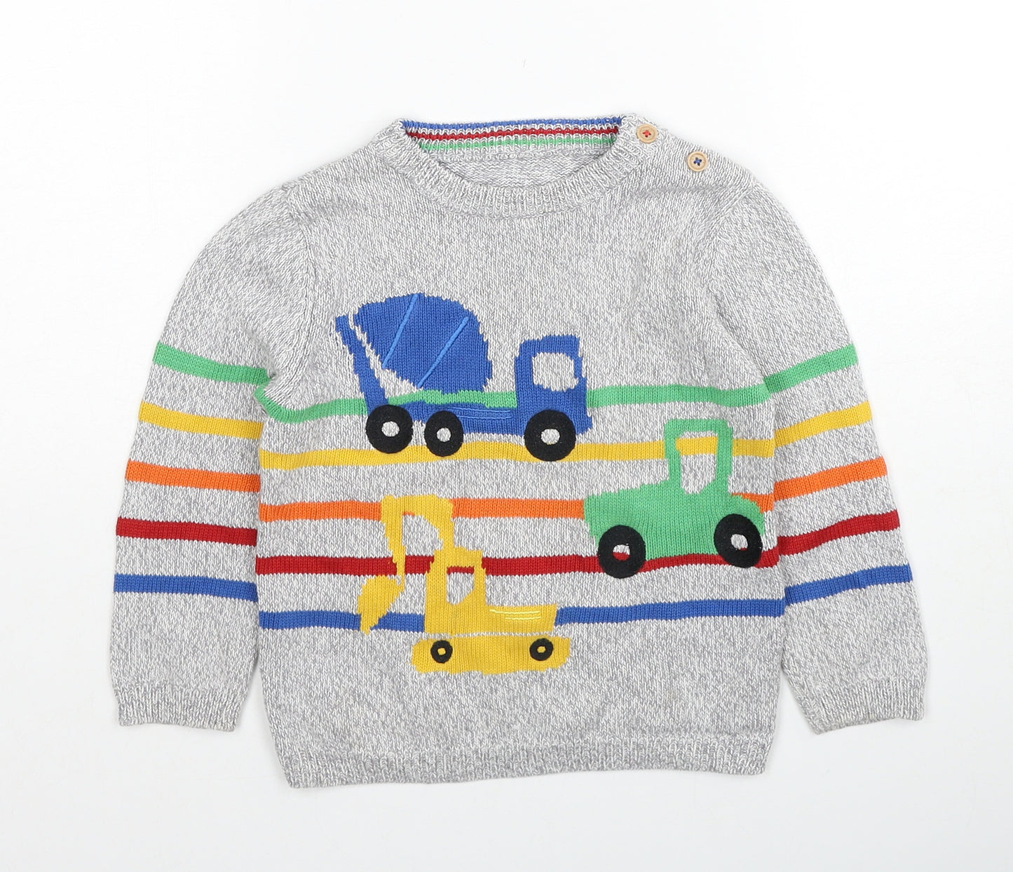 George Boys Grey Round Neck Striped Cotton Pullover Jumper Size 2-3 Years Pullover - Tractor