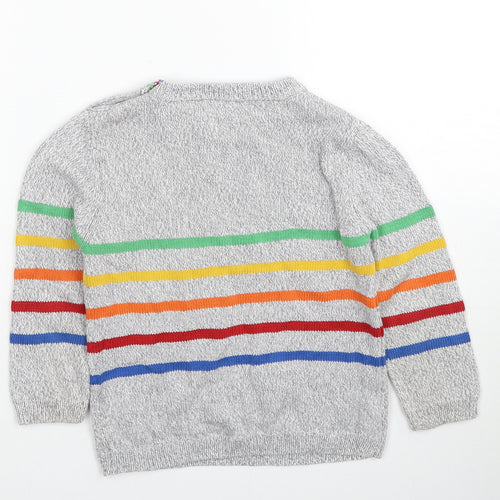 George Boys Grey Round Neck Striped Cotton Pullover Jumper Size 2-3 Years Pullover - Tractor