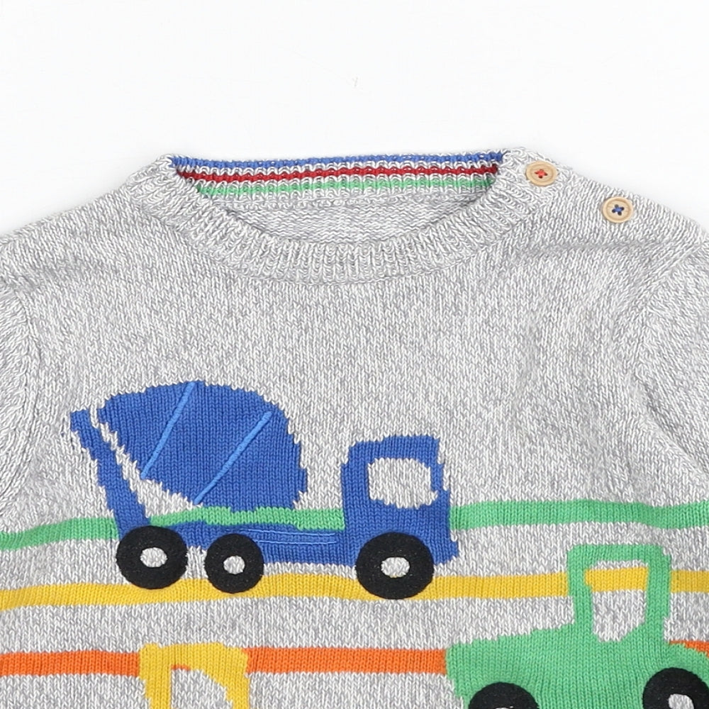 George Boys Grey Round Neck Striped Cotton Pullover Jumper Size 2-3 Years Pullover - Tractor