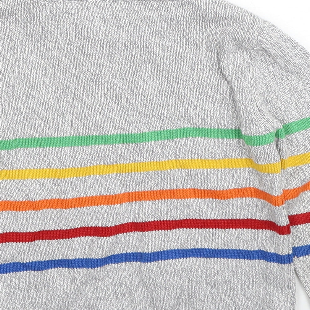 George Boys Grey Round Neck Striped Cotton Pullover Jumper Size 2-3 Years Pullover - Tractor