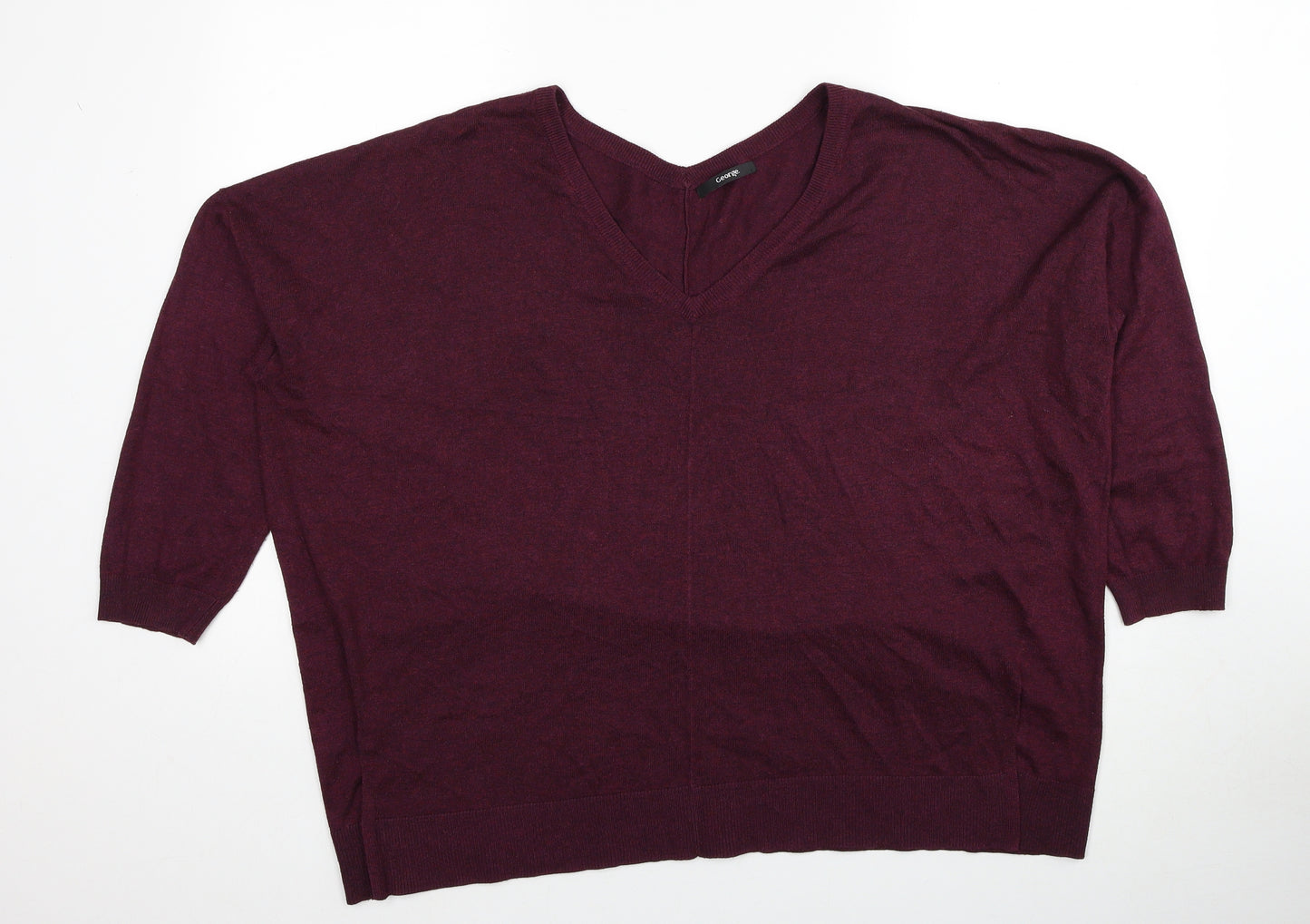 George Womens Red V-Neck Polyester Pullover Jumper Size 22 - Batwing