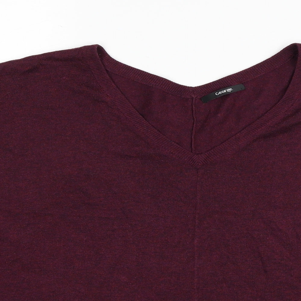 George Womens Red V-Neck Polyester Pullover Jumper Size 22 - Batwing