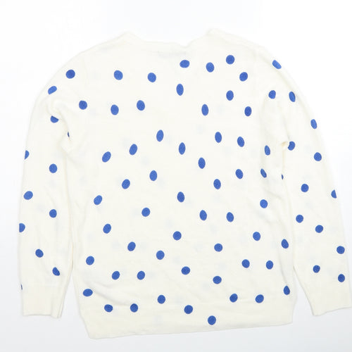 Marks and Spencer Womens White V-Neck Polka Dot Acrylic Pullover Jumper Size 12