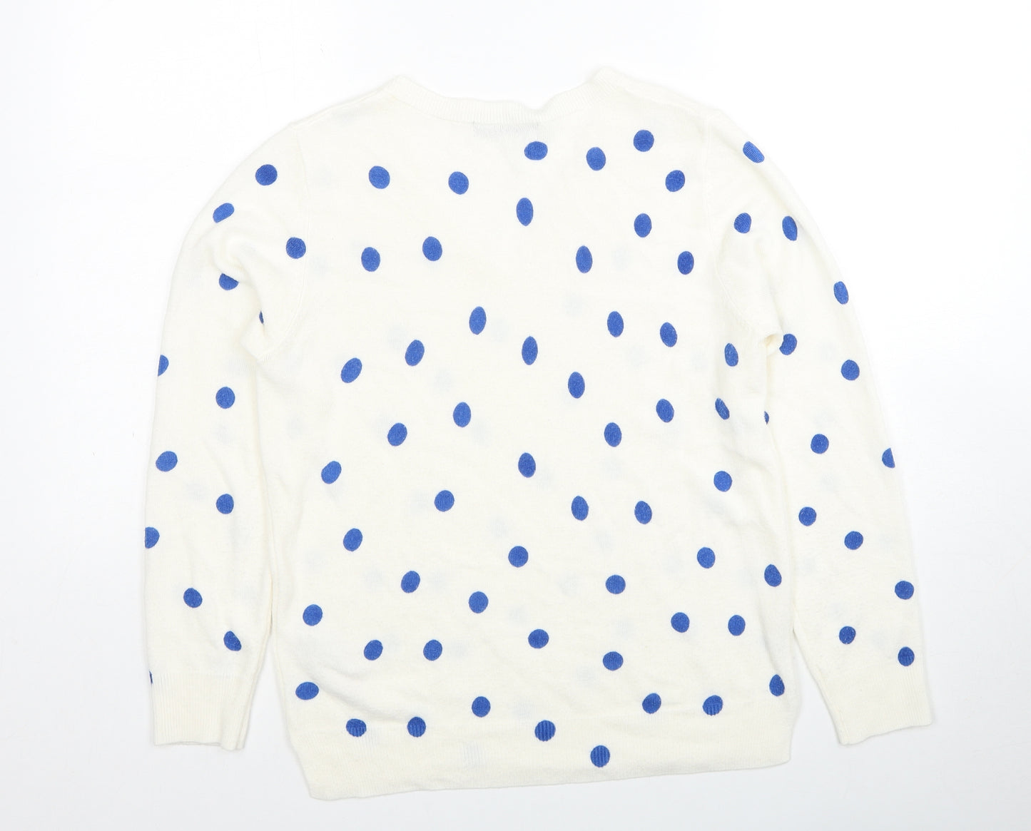 Marks and Spencer Womens White V-Neck Polka Dot Acrylic Pullover Jumper Size 12
