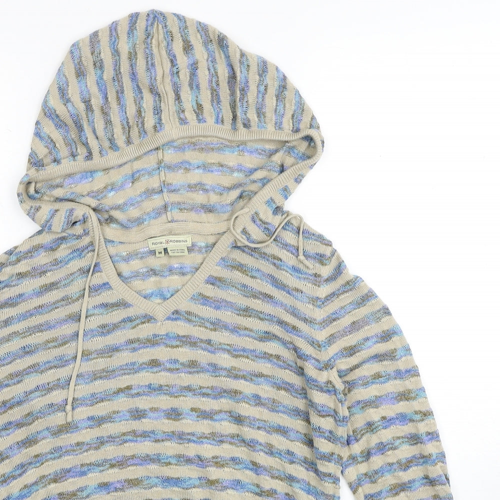 Royal Robbins Womens Beige V-Neck Striped Acrylic Pullover Jumper Size M