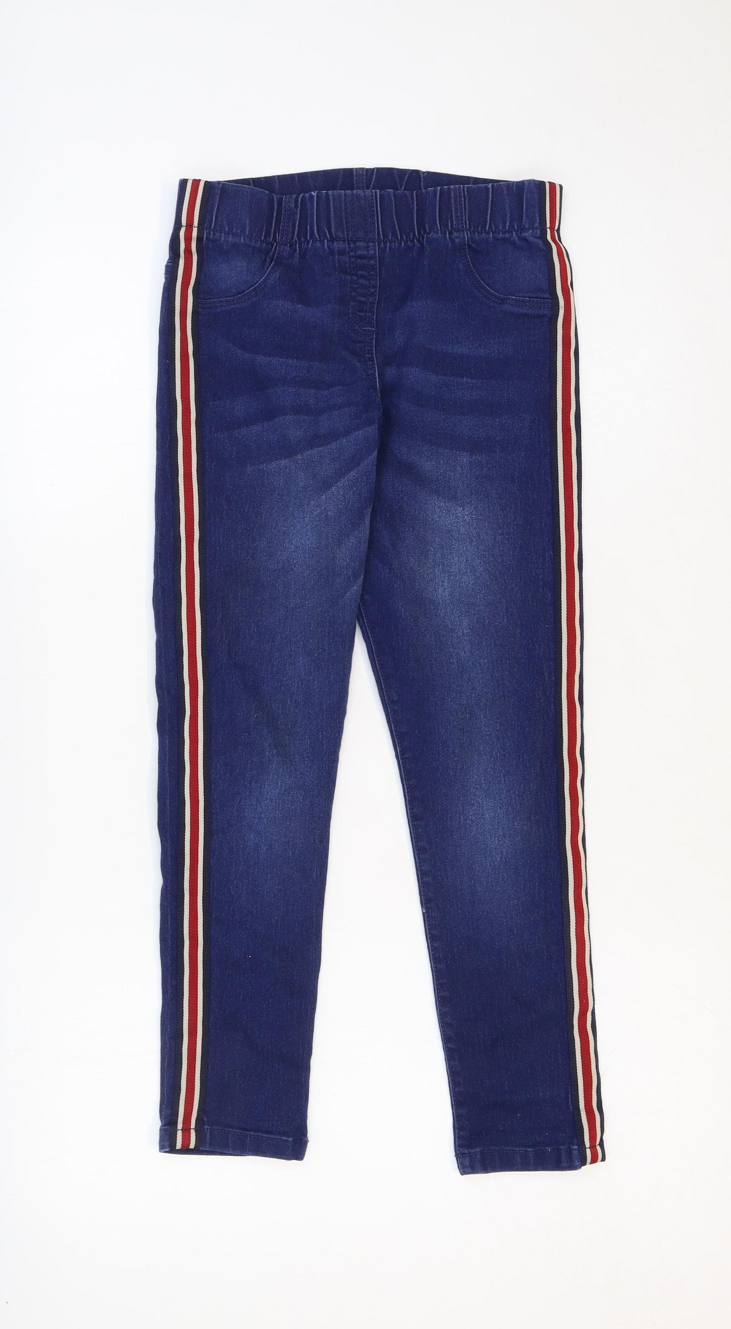F&F Girls Blue Cotton Jegging Jeans Size 9-10 Years Regular Pullover - Side Stripe