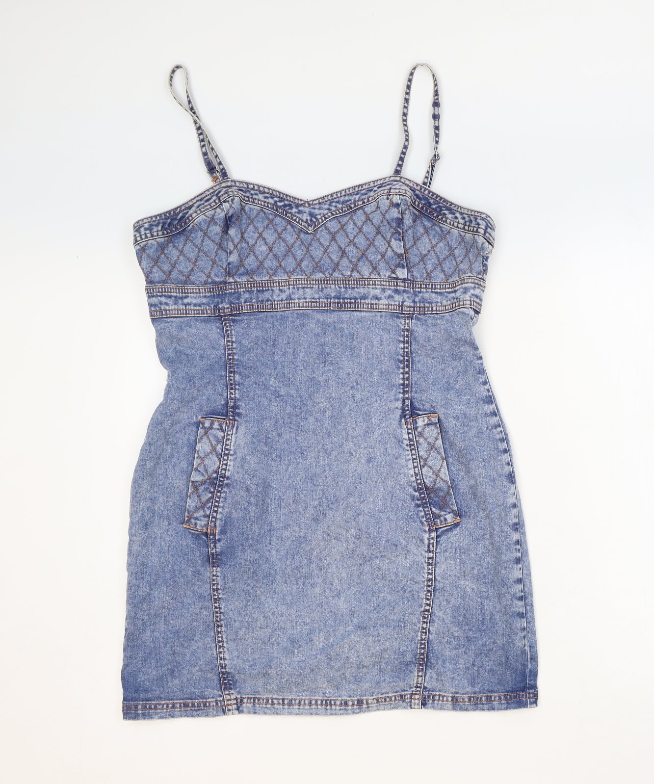 Topshop Womens Blue Cotton Bodycon Size 16 V-Neck Zip