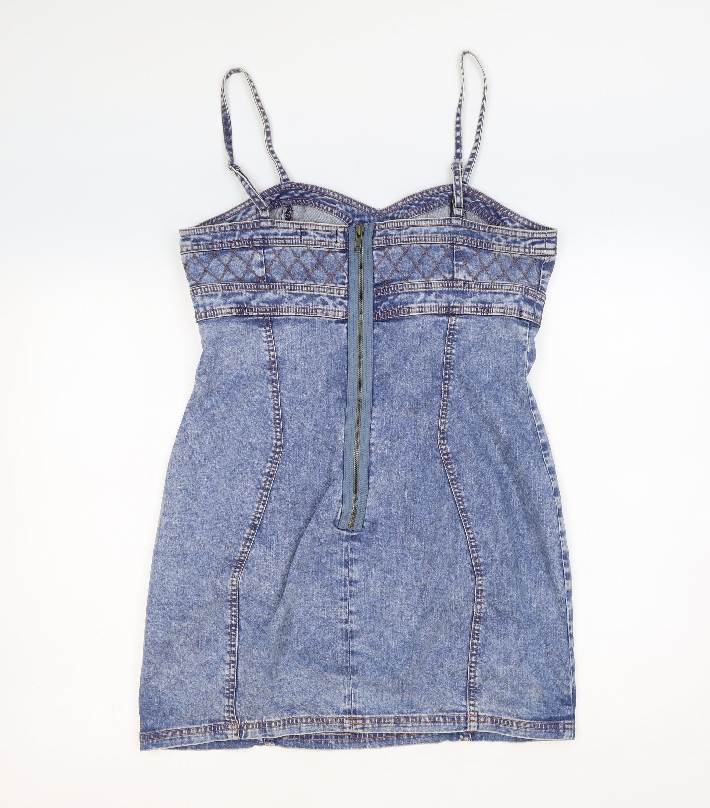 Topshop Womens Blue Cotton Bodycon Size 16 V-Neck Zip