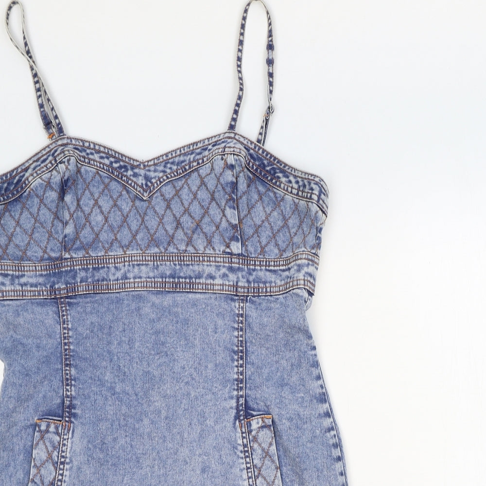 Topshop Womens Blue Cotton Bodycon Size 16 V-Neck Zip