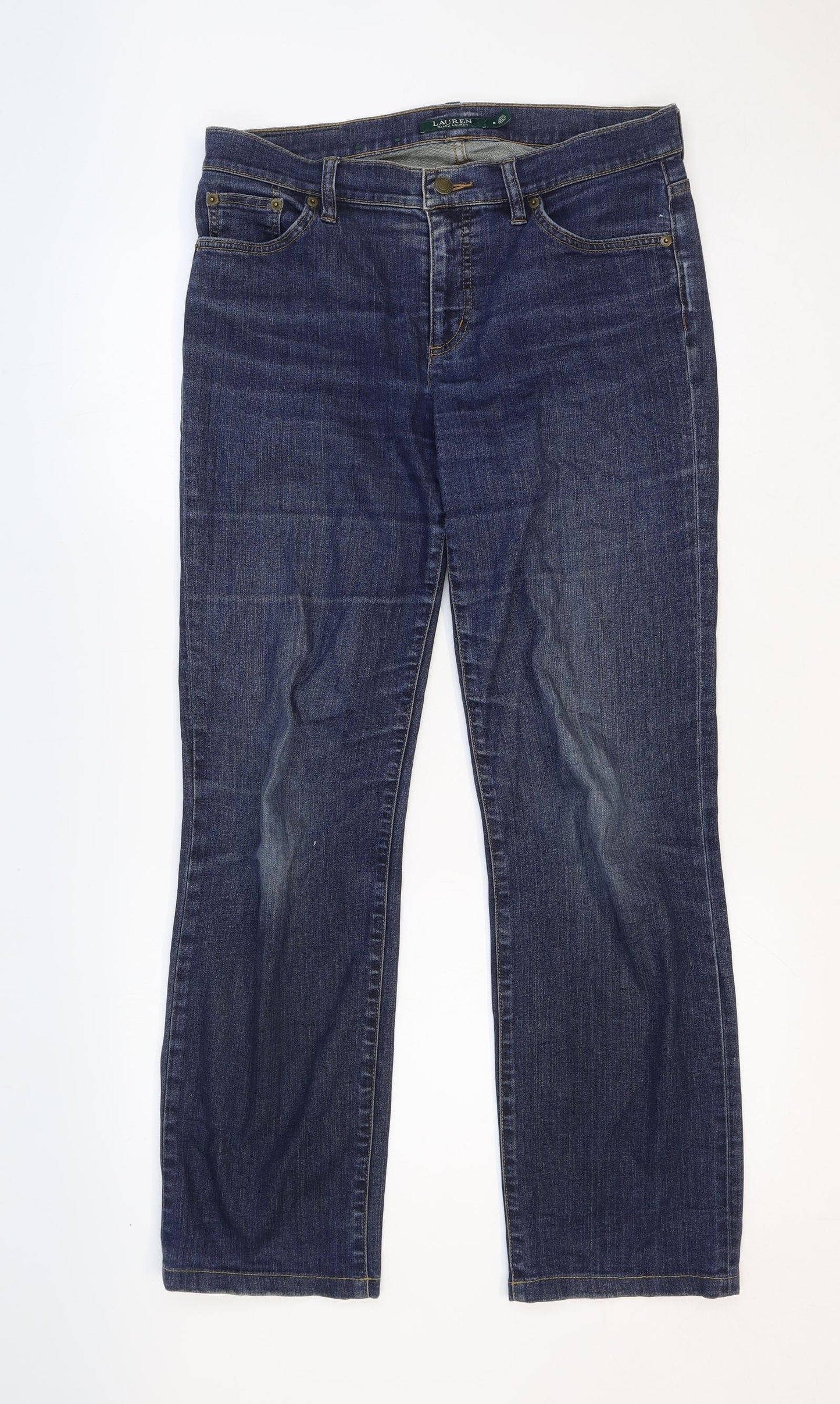 Ralph Lauren Womens Blue Cotton Straight Jeans Size 32 in Regular Button