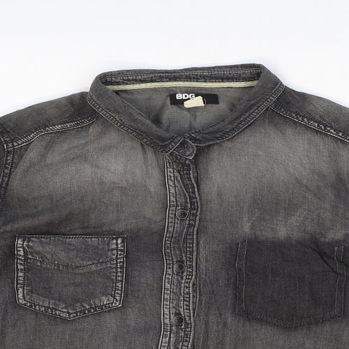 BDG Womens Grey Cotton Basic Button-Up Size S Collared