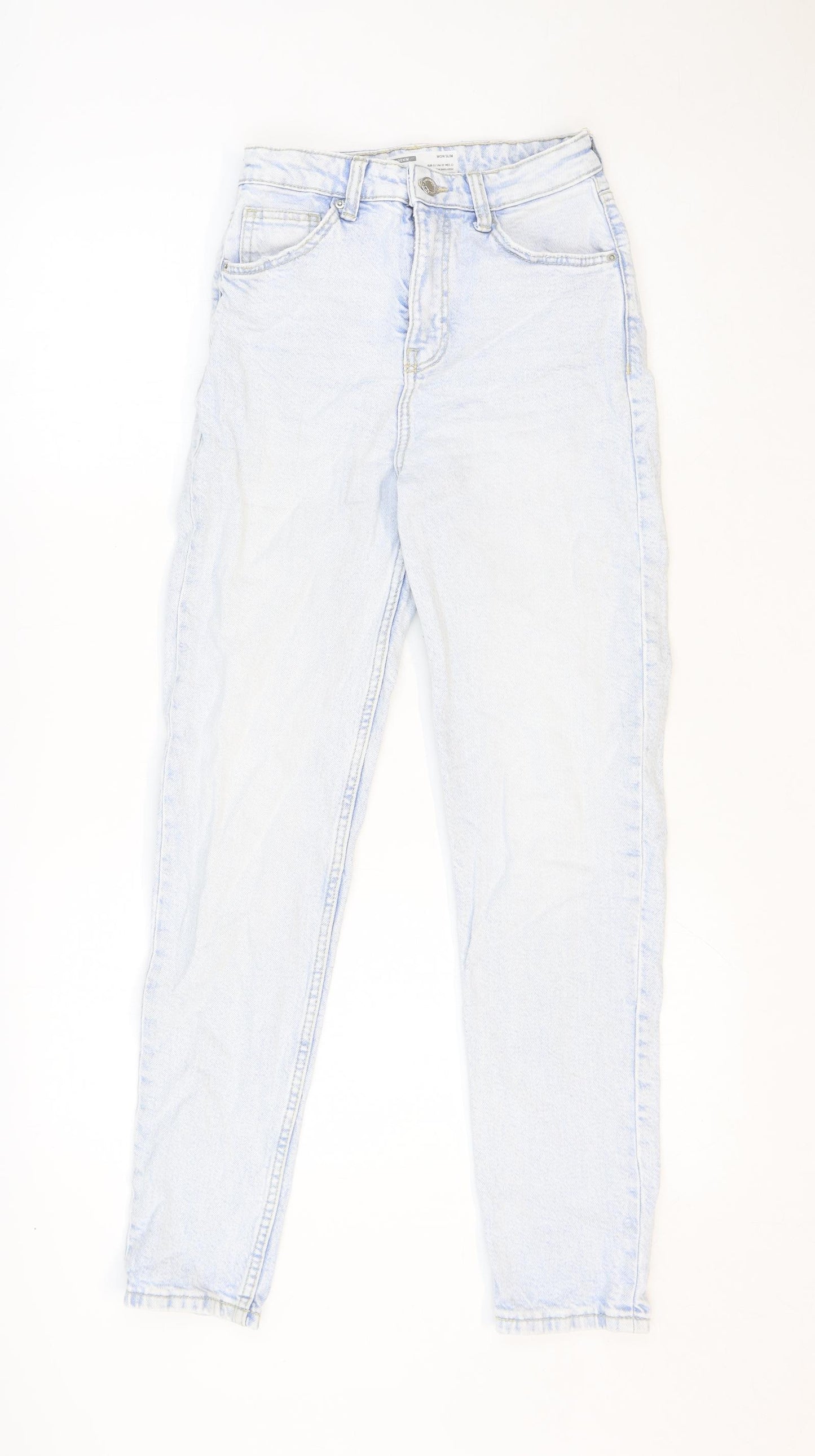 Bershka Womens Blue Cotton Mom Jeans Size 4 Slim Zip