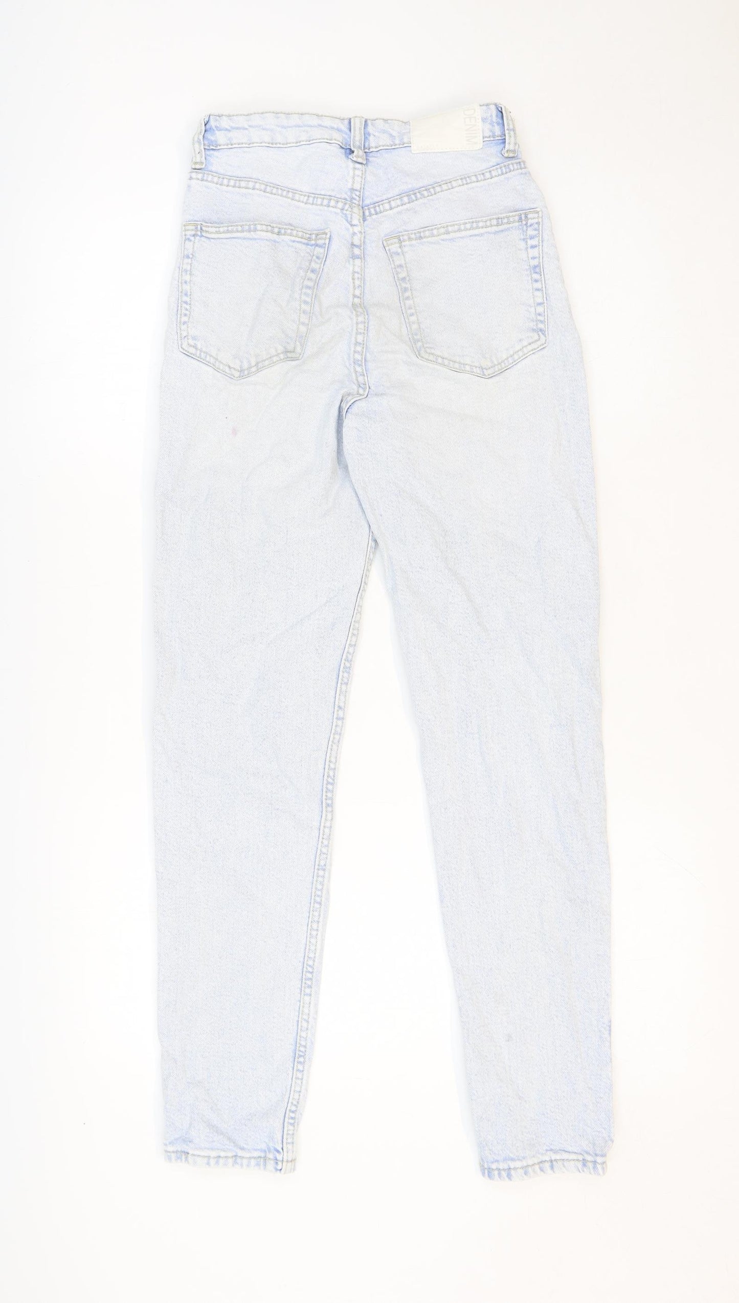 Bershka Womens Blue Cotton Mom Jeans Size 4 Slim Zip