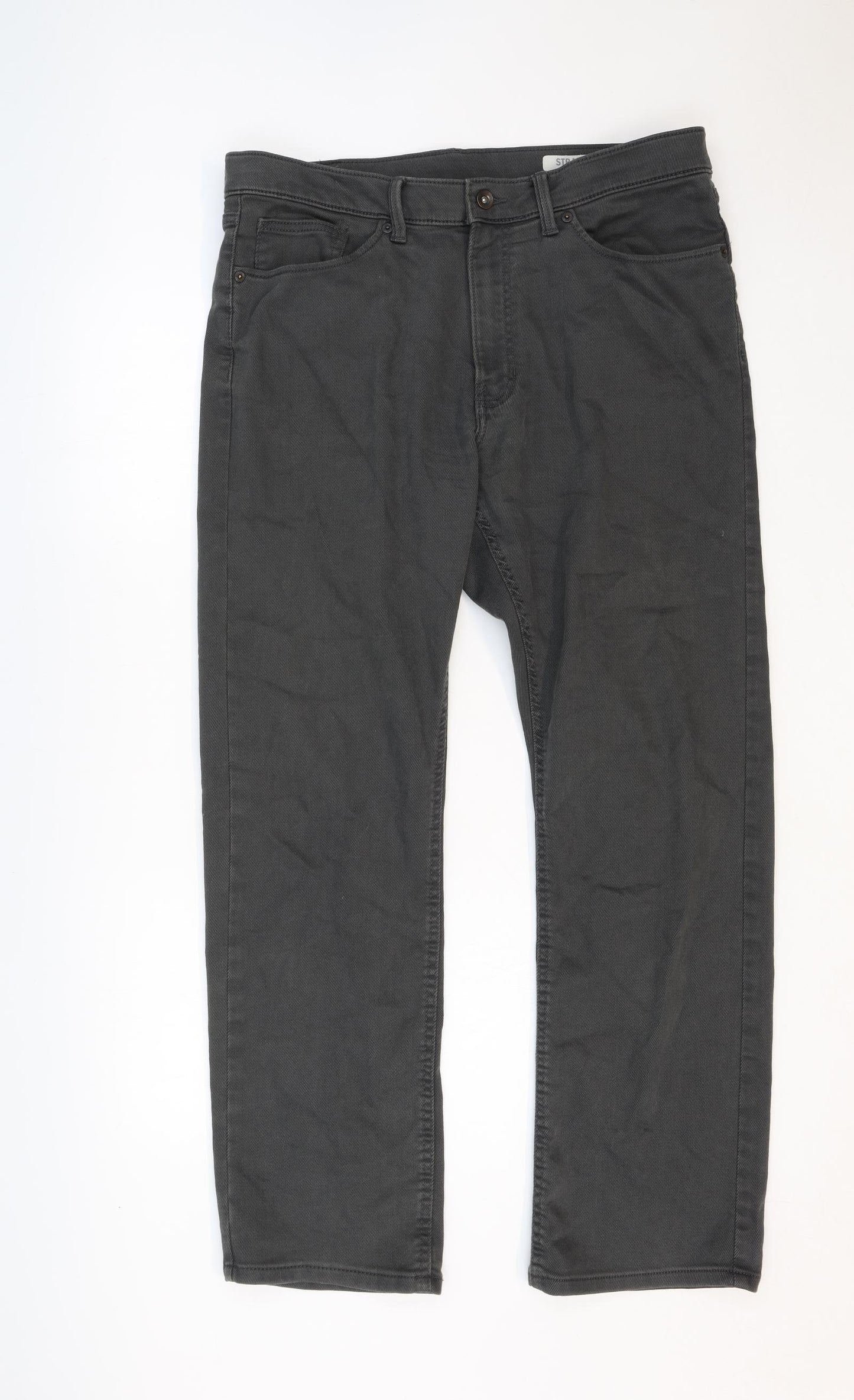 Marks and Spencer Mens Grey Cotton Straight Jeans Size 34 in Regular Zip