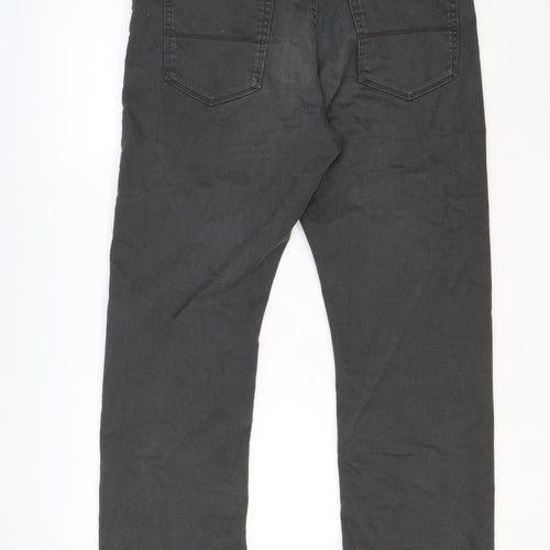 Marks and Spencer Mens Grey Cotton Straight Jeans Size 34 in Regular Zip