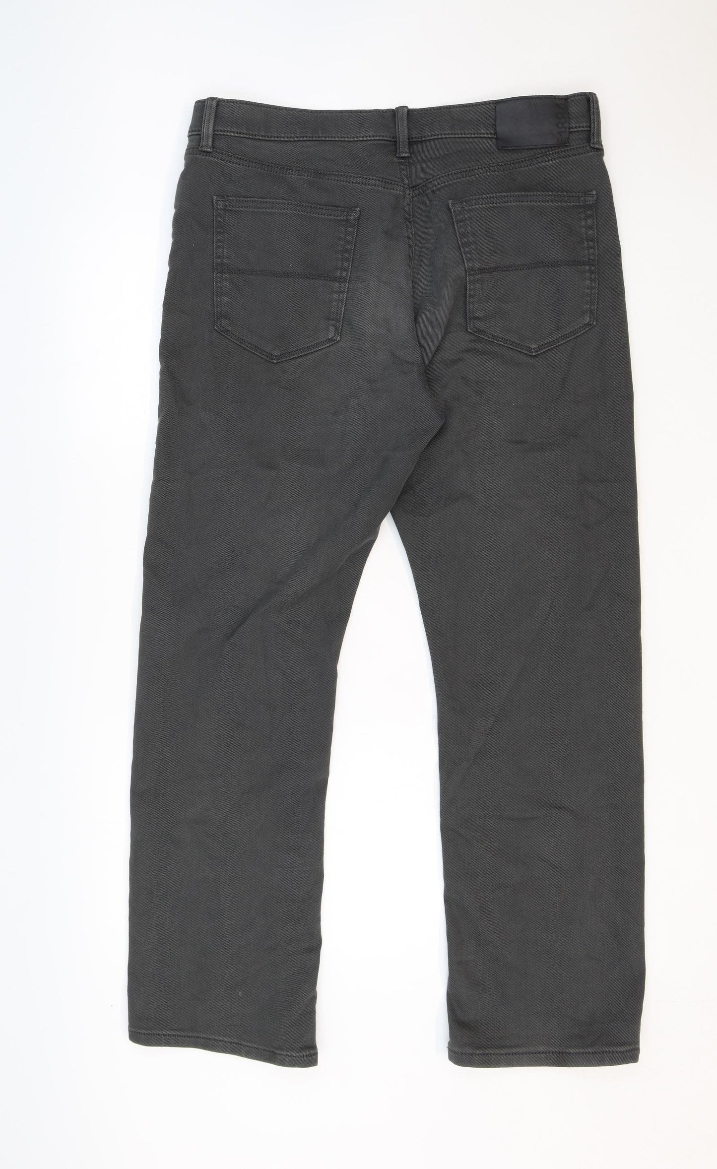 Marks and Spencer Mens Grey Cotton Straight Jeans Size 34 in Regular Zip