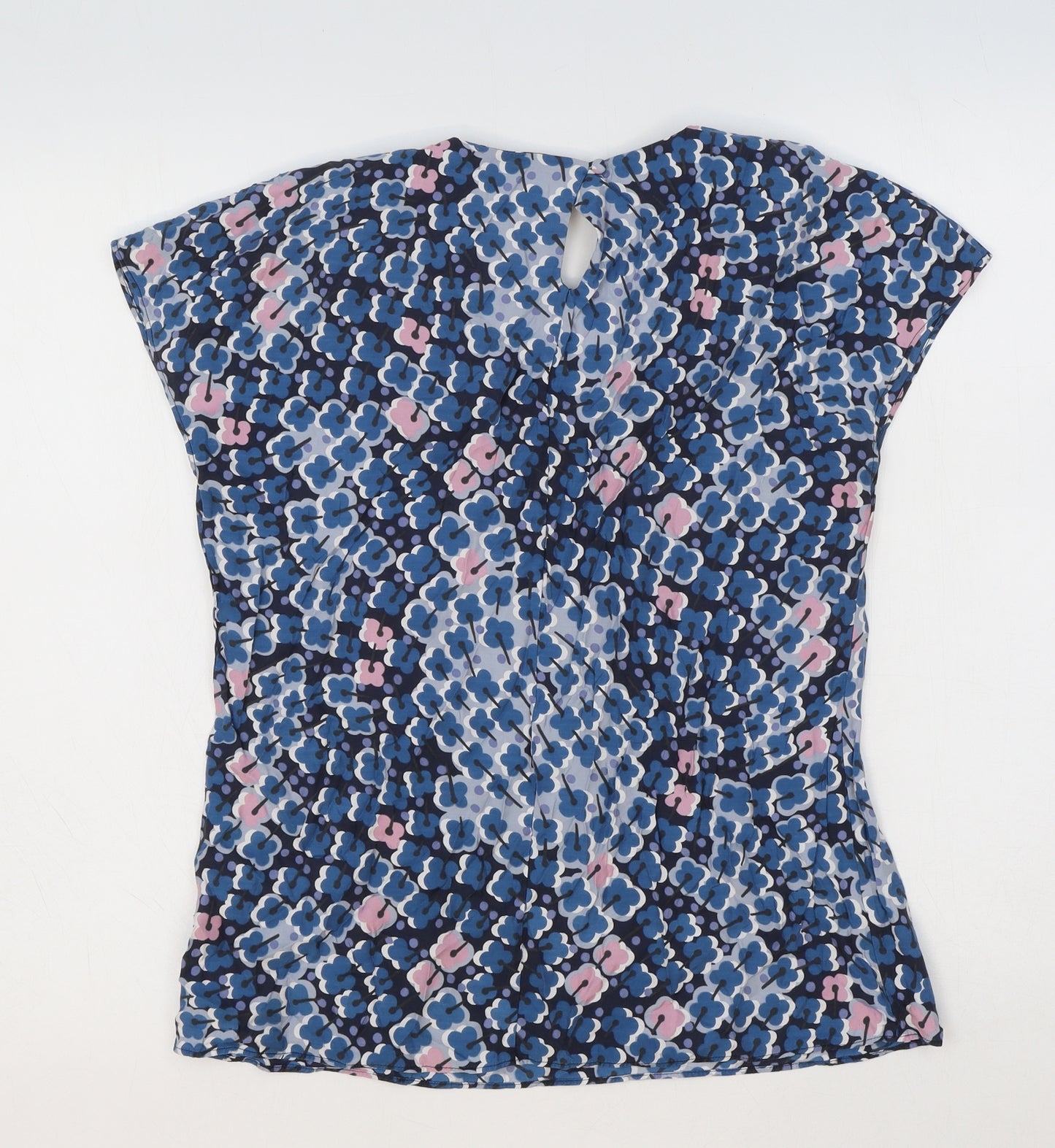 Boden Womens Blue Floral Viscose Basic T-Shirt Size 10 Scoop Neck