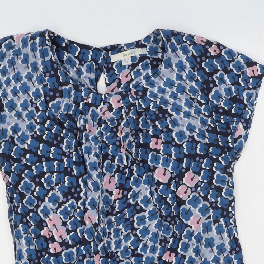 Boden Womens Blue Floral Viscose Basic T-Shirt Size 10 Scoop Neck