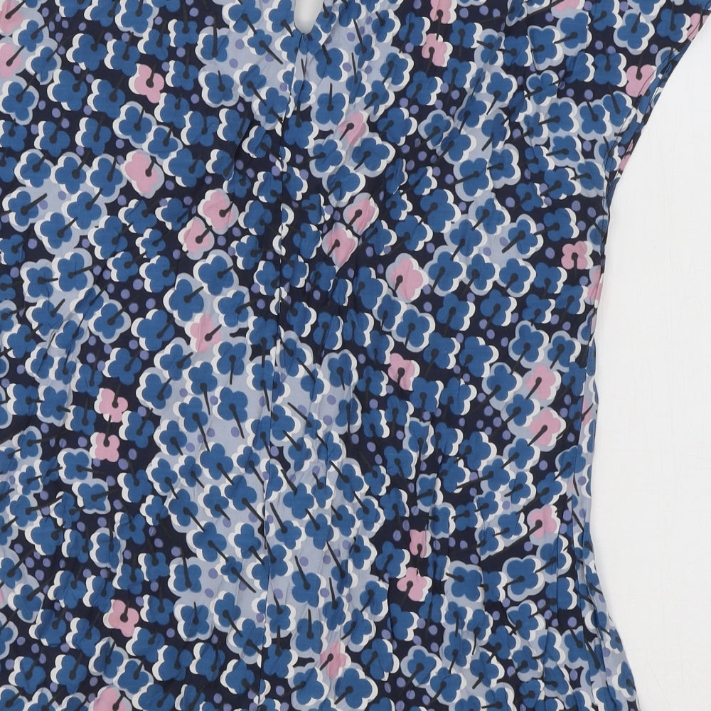 Boden Womens Blue Floral Viscose Basic T-Shirt Size 10 Scoop Neck