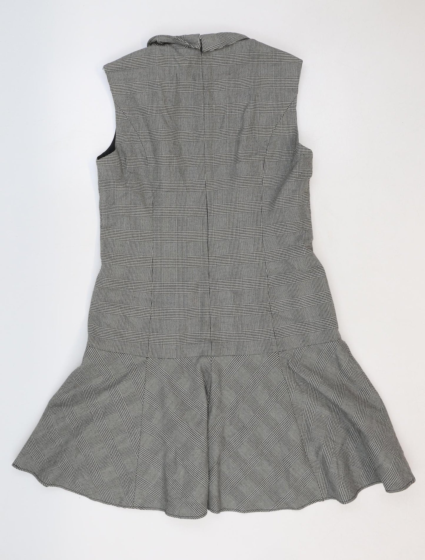 Marks and Spencer Womens Black Plaid Polyester Fit & Flare Size 12 Round Neck Zip