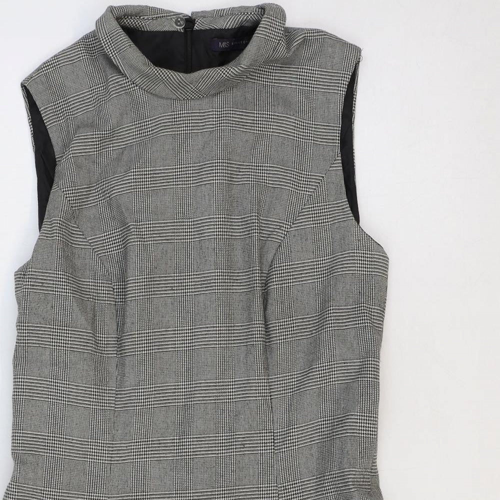 Marks and Spencer Womens Black Plaid Polyester Fit & Flare Size 12 Round Neck Zip