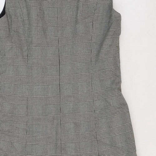 Marks and Spencer Womens Black Plaid Polyester Fit & Flare Size 12 Round Neck Zip