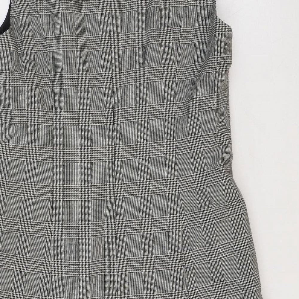 Marks and Spencer Womens Black Plaid Polyester Fit & Flare Size 12 Round Neck Zip