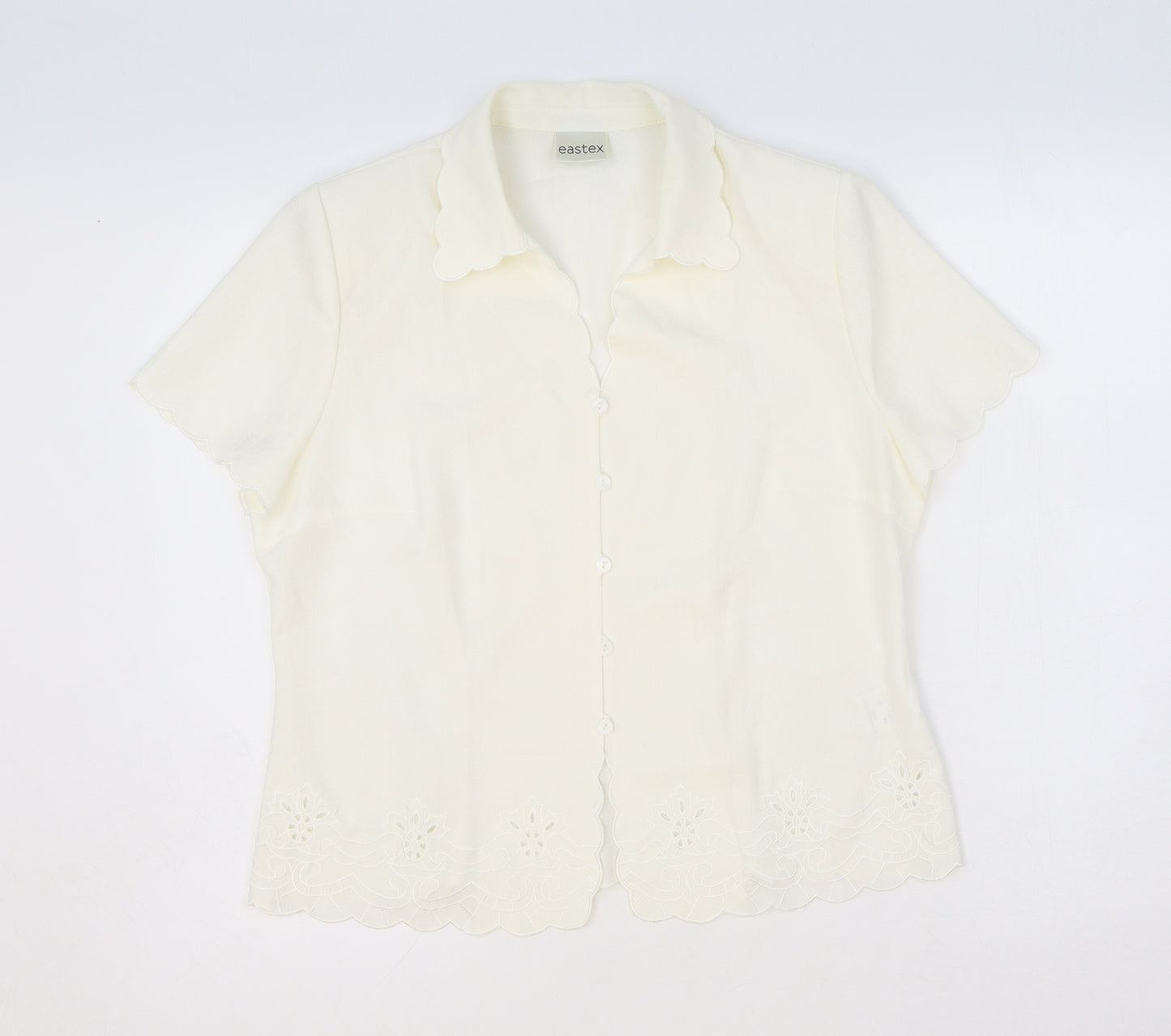 Eastex Womens Ivory Polyester Basic Button-Up Size 12 Collared - Scallop Hem