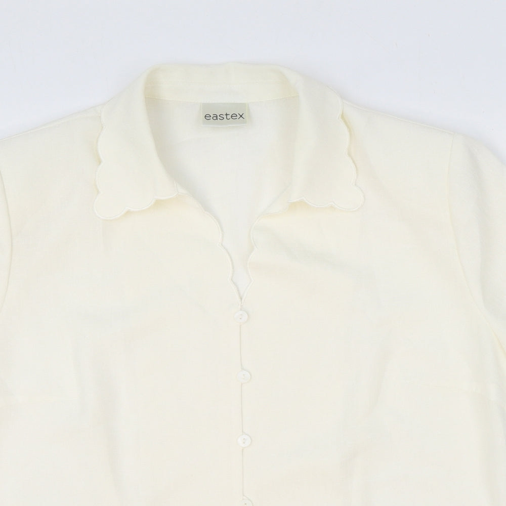 Eastex Womens Ivory Polyester Basic Button-Up Size 12 Collared - Scallop Hem