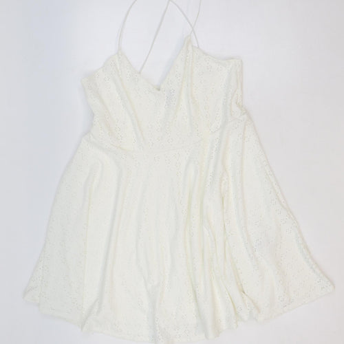 New Look Womens Ivory Geometric Polyester Slip Dress Size 8 V-Neck Pullover