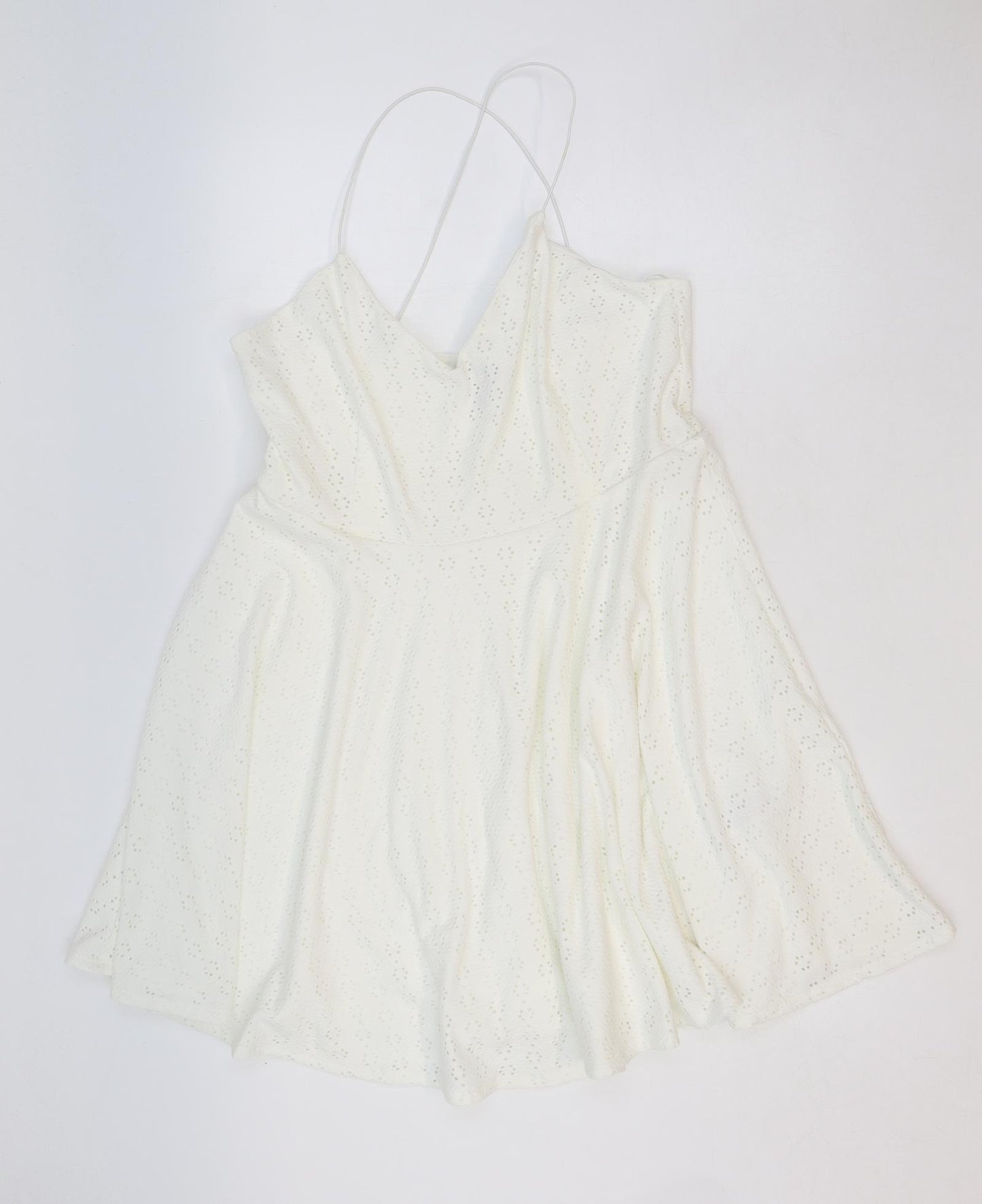 New Look Womens Ivory Geometric Polyester Slip Dress Size 8 V-Neck Pullover