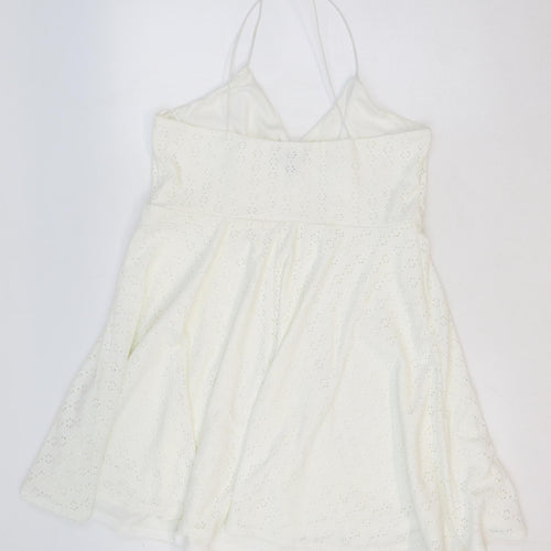 New Look Womens Ivory Geometric Polyester Slip Dress Size 8 V-Neck Pullover