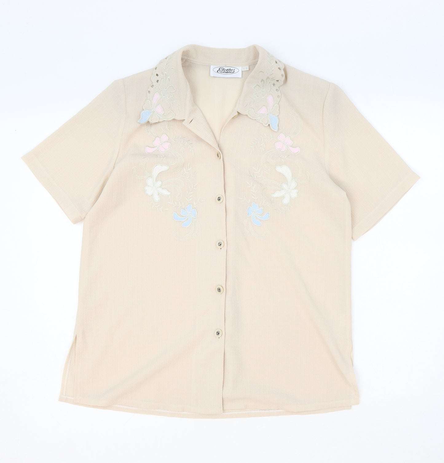 Clothes Contact Womens Ivory Polyester Basic Button-Up Size 12 Collared