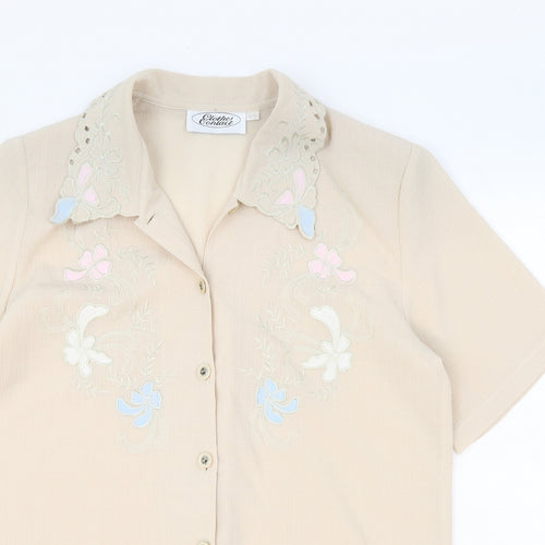 Clothes Contact Womens Ivory Polyester Basic Button-Up Size 12 Collared