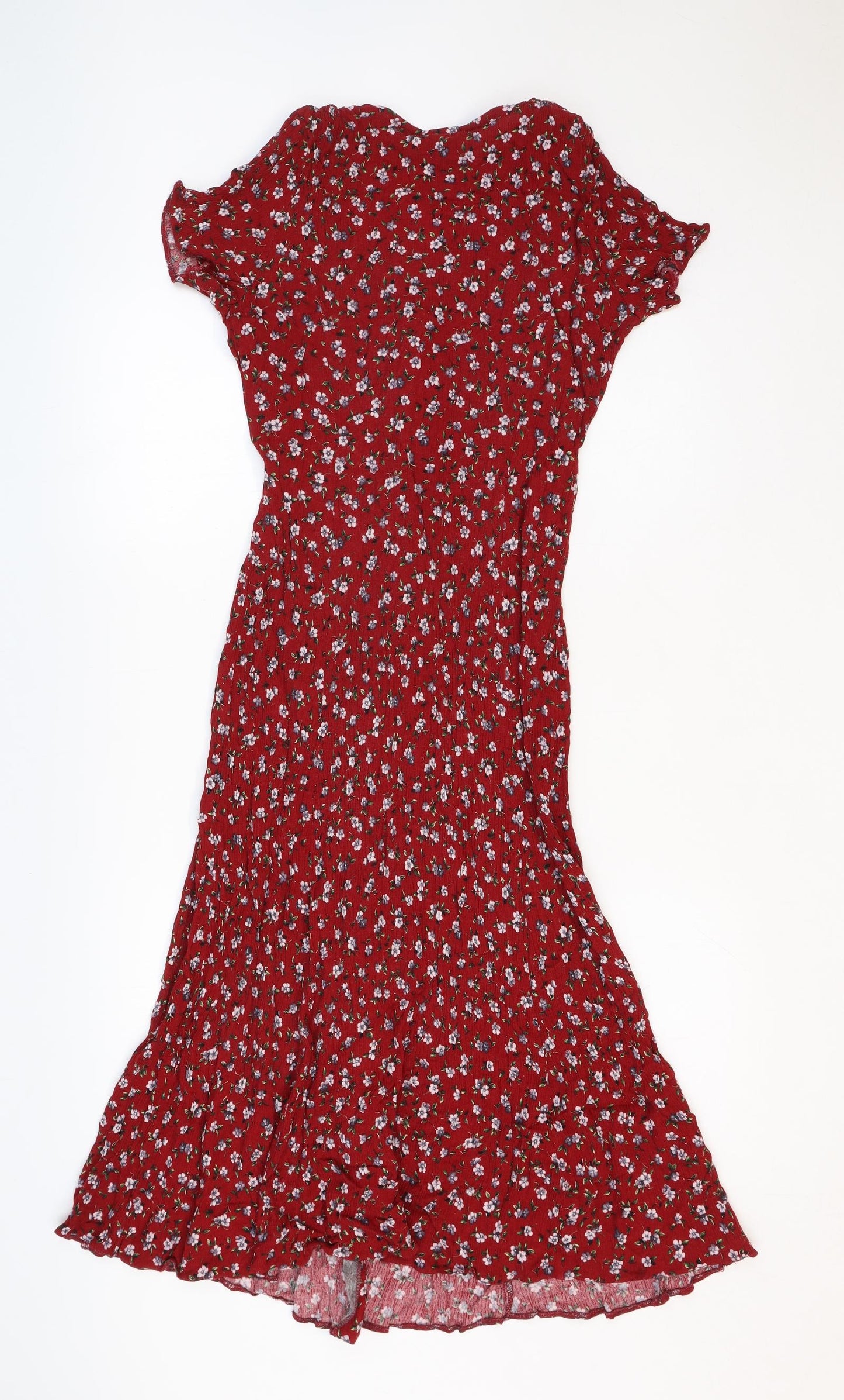 New Fast Womens Red Floral Viscose Trapeze & Swing Size 14 Round Neck Button