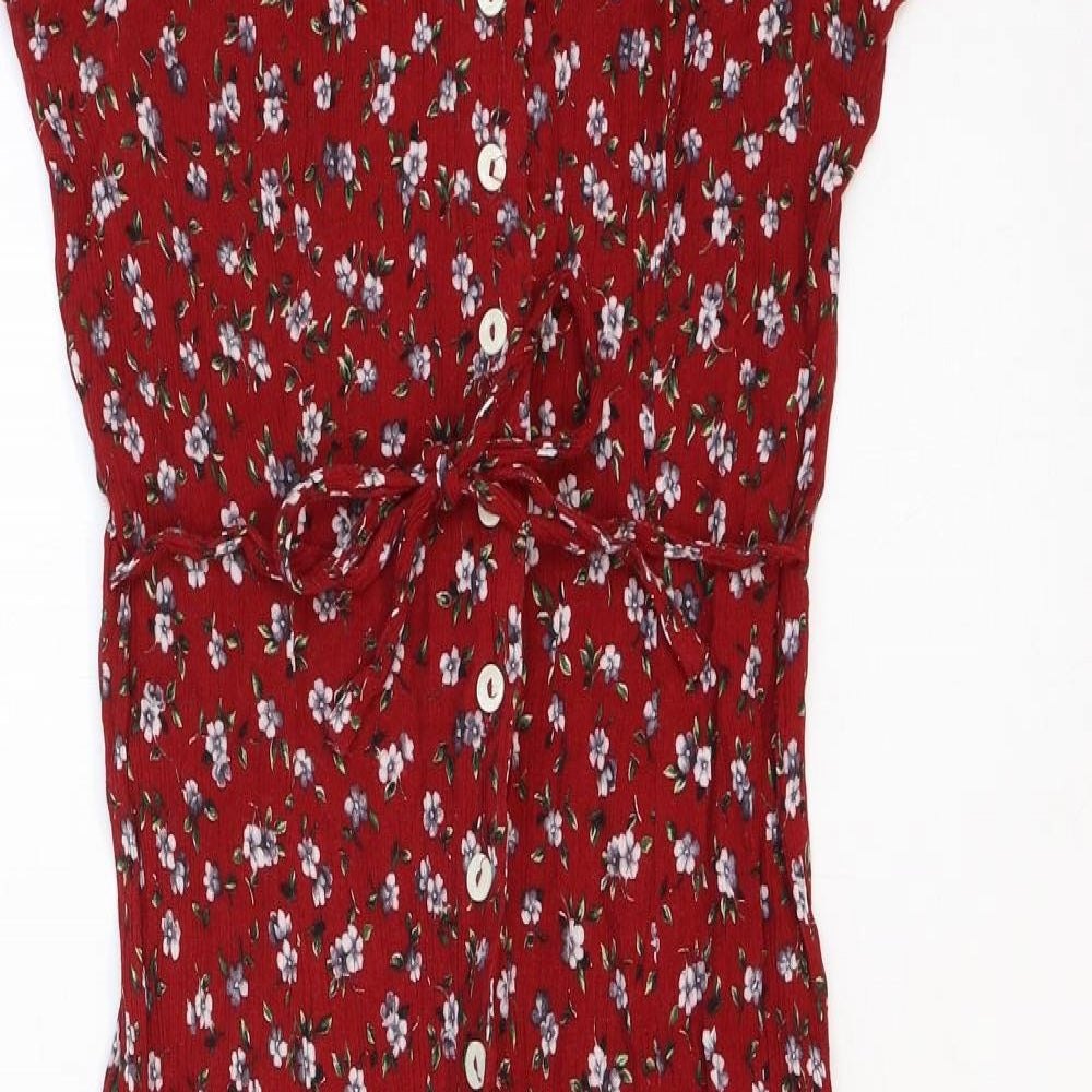 New Fast Womens Red Floral Viscose Trapeze & Swing Size 14 Round Neck Button