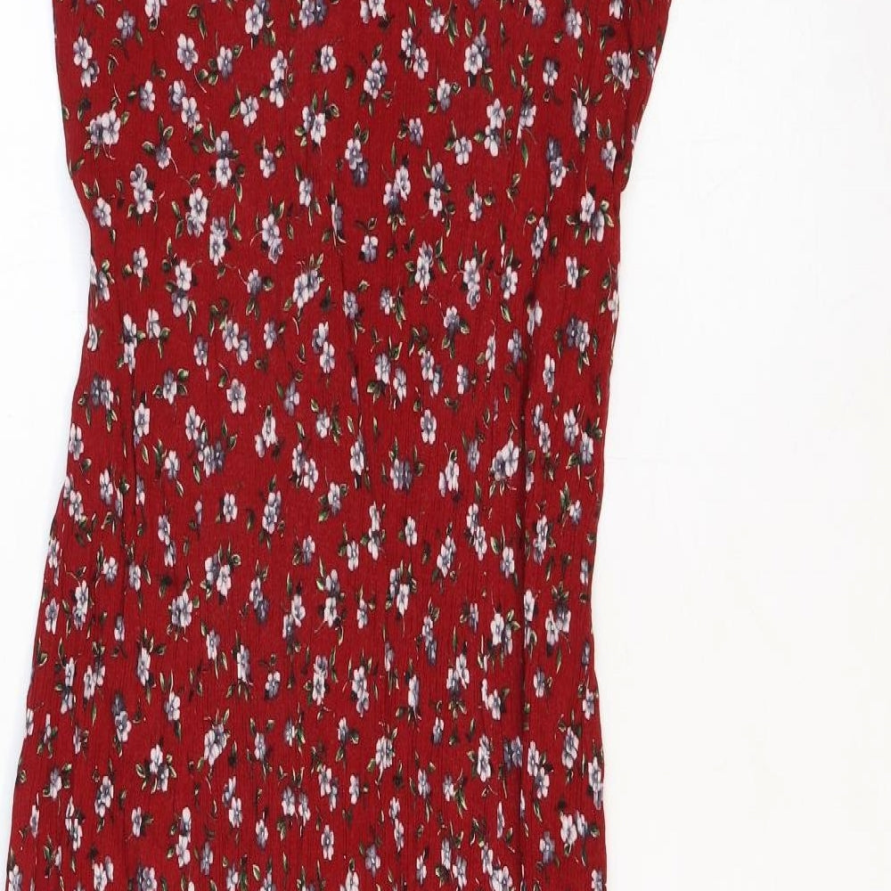 New Fast Womens Red Floral Viscose Trapeze & Swing Size 14 Round Neck Button