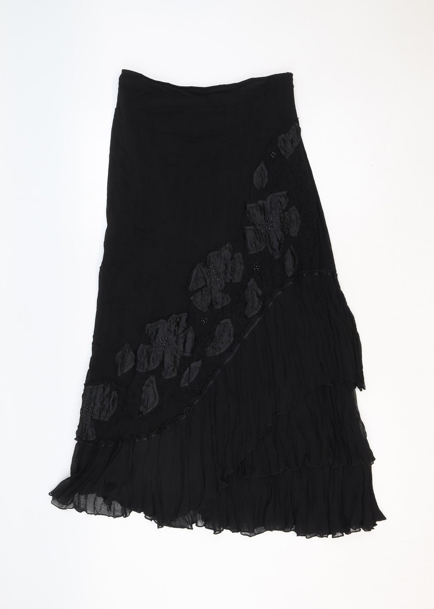 Marks and Spencer Womens Black Geometric Polyamide Peasant Skirt Size 10 Zip