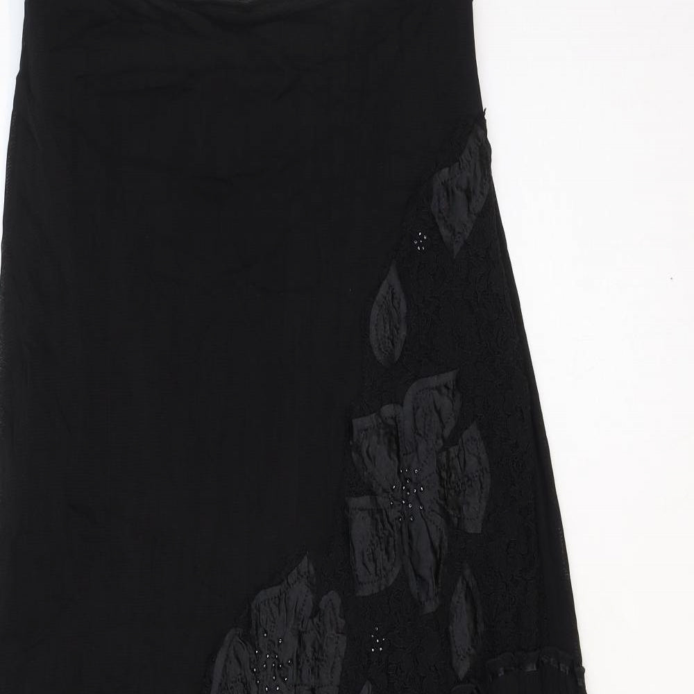 Marks and Spencer Womens Black Geometric Polyamide Peasant Skirt Size 10 Zip