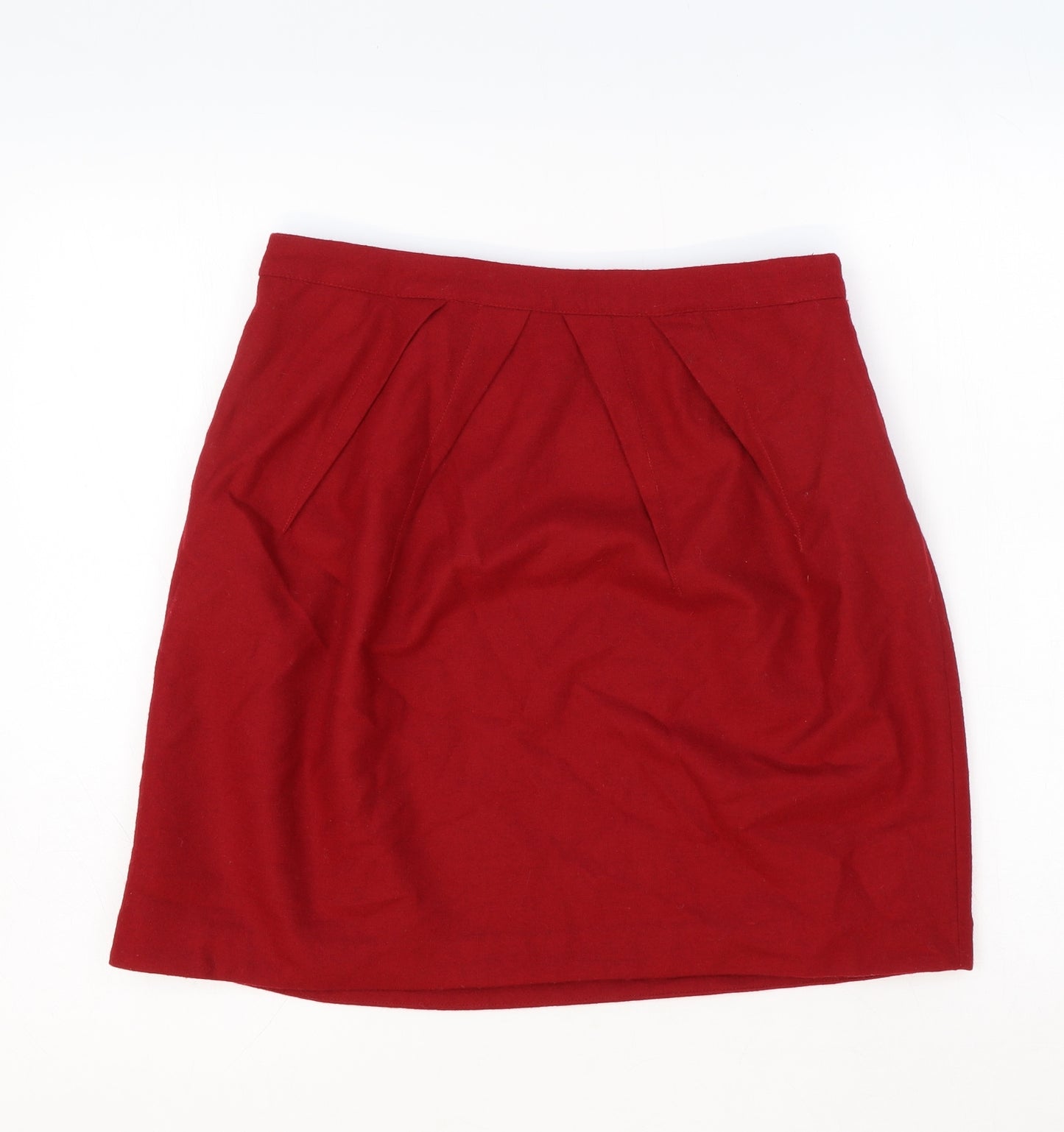 Marks and Spencer Womens Red Wool A-Line Skirt Size 10 Zip
