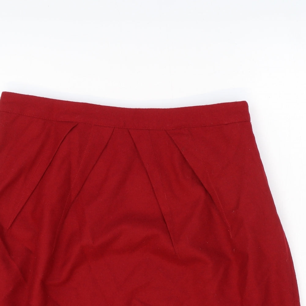 Marks and Spencer Womens Red Wool A-Line Skirt Size 10 Zip