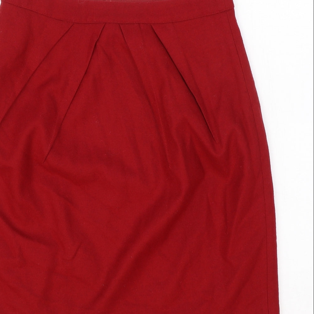 Marks and Spencer Womens Red Wool A-Line Skirt Size 10 Zip