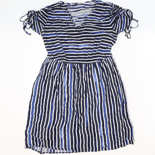 TU Womens Blue Striped Camel Fit & Flare Size 12 V-Neck Pullover