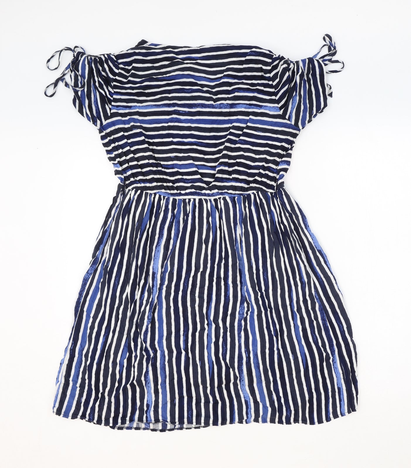 TU Womens Blue Striped Camel Fit & Flare Size 12 V-Neck Pullover
