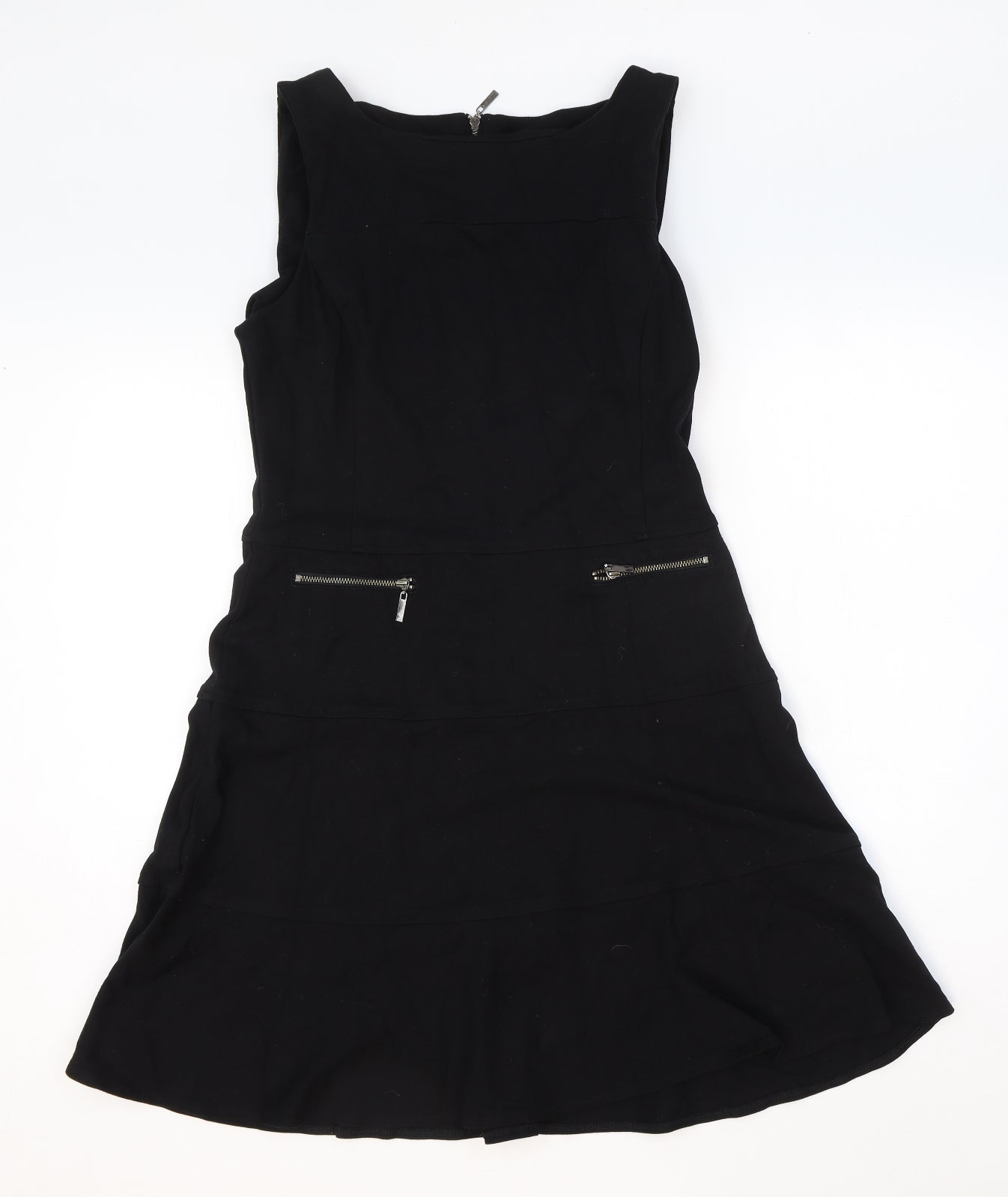 Cue Womens Black Viscose A-Line Size 12 V-Neck Zip