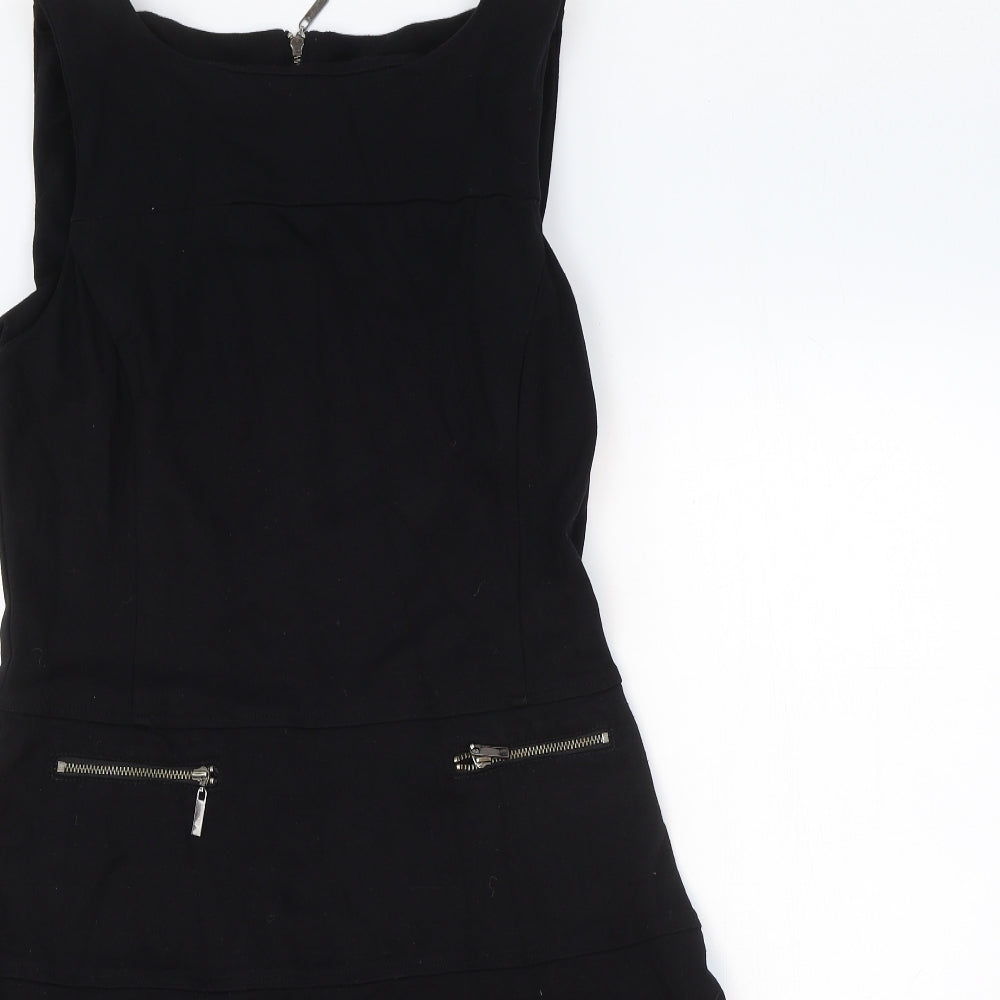Cue Womens Black Viscose A-Line Size 12 V-Neck Zip