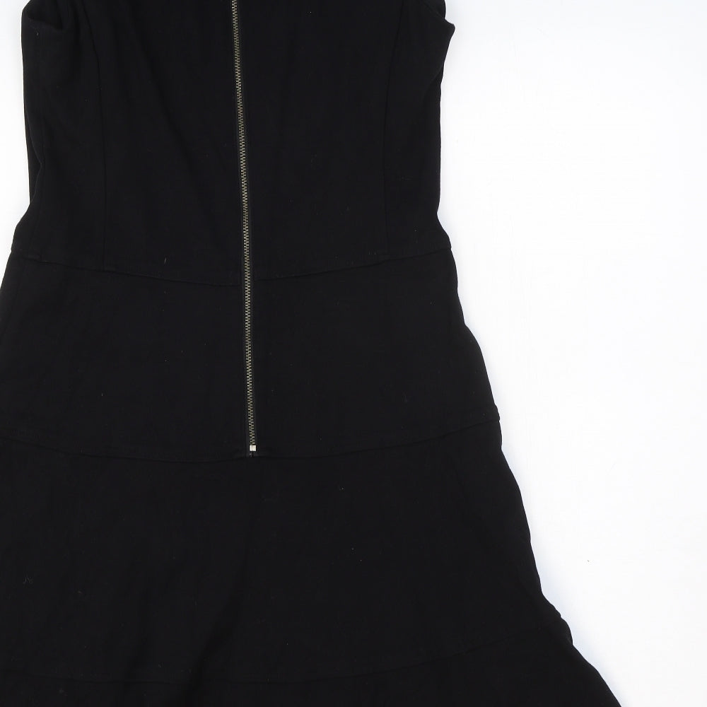 Cue Womens Black Viscose A-Line Size 12 V-Neck Zip