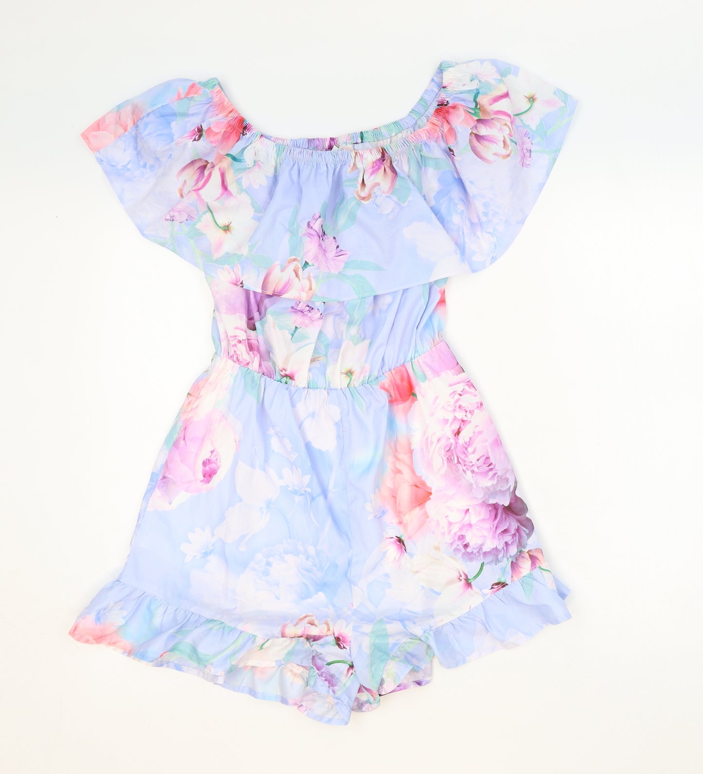 Lipsy Womens Blue Floral Polyester Playsuit One-Piece Size 10 Pullover