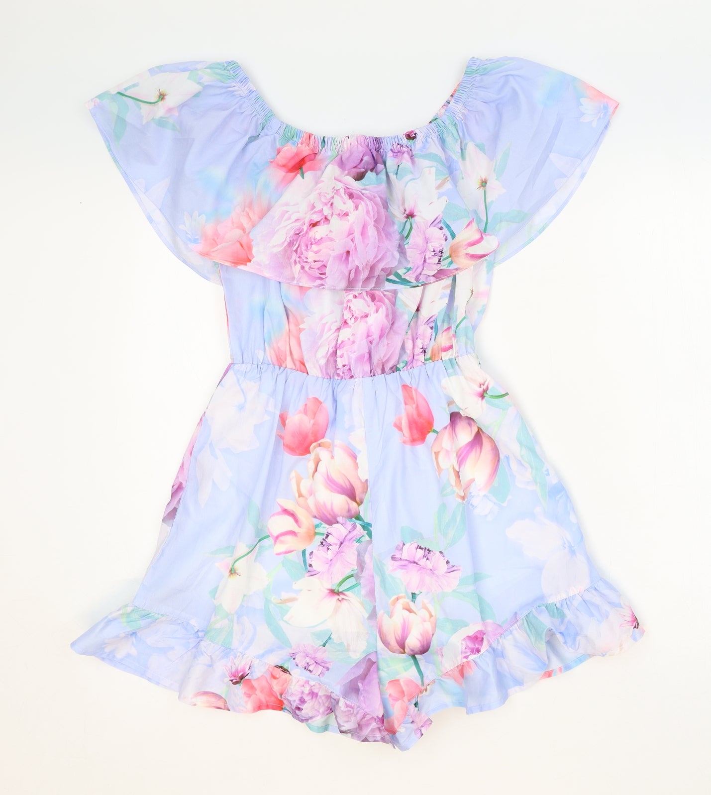 Lipsy Womens Blue Floral Polyester Playsuit One-Piece Size 10 Pullover