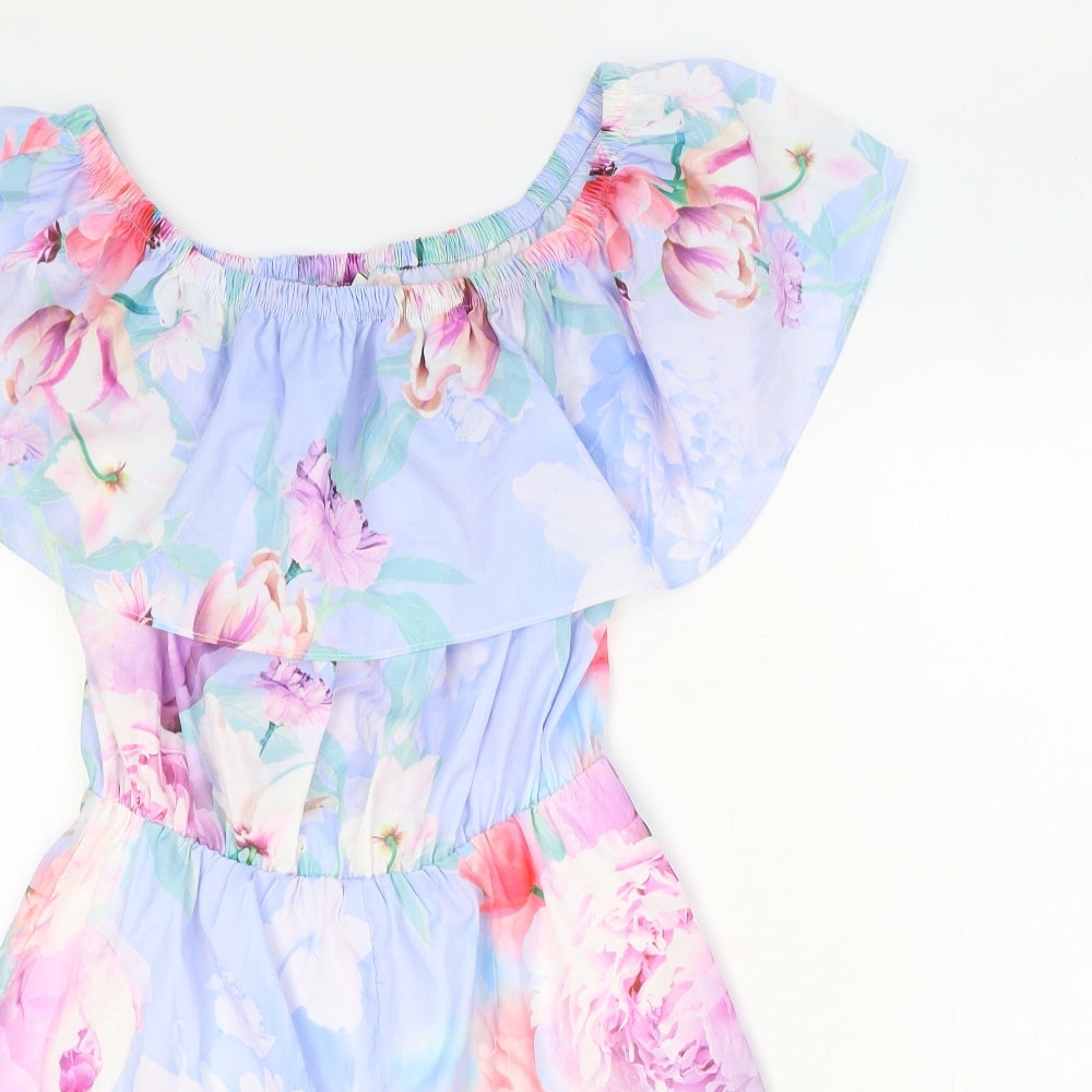 Lipsy Womens Blue Floral Polyester Playsuit One-Piece Size 10 Pullover